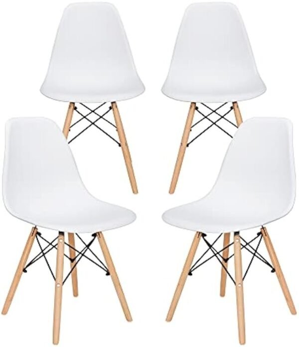410-_1k6GRL._AC_UY879.jpg Modern Dining Chairs Set of 4 Plastic DSW Shell Lounge Chair Mid Century Side Chairs with Solid Wood Legs for Living Room, Kitchen, Dinning Room, Bedroom, White