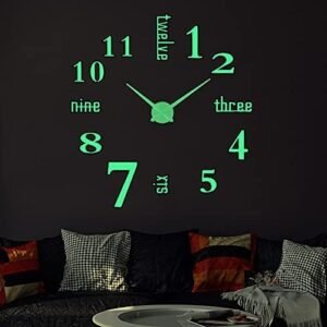 Large 3D DIY Wall Clock Frameless Mirror Surface Big Wall Clock Home Decoration for Living Room Bedroom Home Office Kids Room Hotel Coffee Hall Bar Wall Decoration