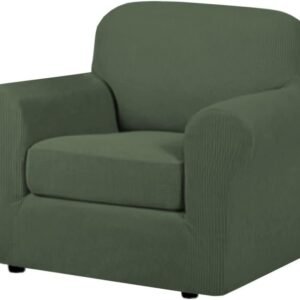 H.VERSAILTEX 3 Piece Stretch Sofa Covers for 2 Cushion Sofa Couch Covers for Living Room Furniture Cover (Base Cover Plus 2 Seat Cushion Covers) Thicker Jacquard Fabric(Large Sofa, Grey)