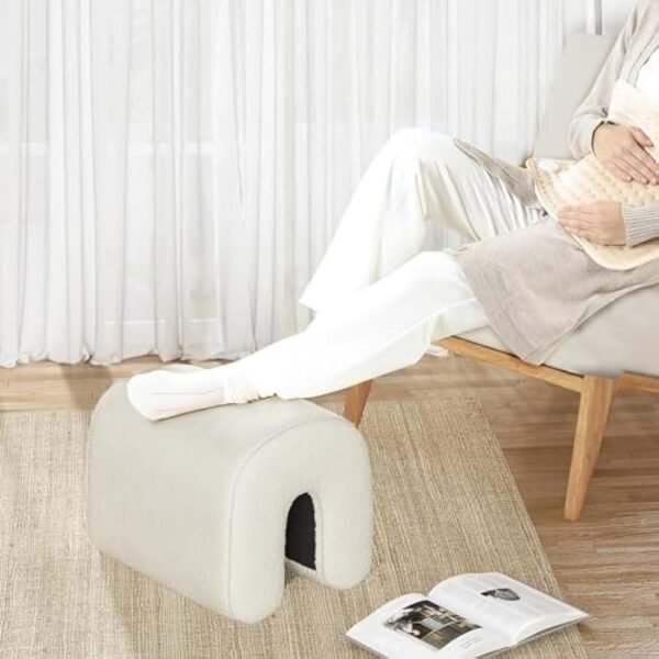 2PCS Lamb Wool Ottoman, Small U-Shaped Foot Stools, Beige Single Sofa Resting Foot Rest Stool, Vanity Chair Bench for Bedroom End, Makeup Desk,Entryway, Living Room（18.11"*14.17"*15.55"）