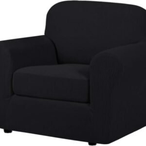 H.VERSAILTEX 3 Piece Stretch Sofa Covers for 2 Cushion Sofa Couch Covers for Living Room Furniture Cover (Base Cover Plus 2 Seat Cushion Covers) Thicker Jacquard Fabric(Large Sofa, Grey)