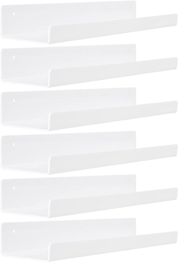 41dlm_SIFCL._AC_SL1500.jpg 4 Pack Acrylic Shelves for Wall Storage, 15" Floating Bookshelves for Kids, Display Shelf Organizer for Bathroom, Bedroom, Living Room, Kitchen, Room Decor, Clear
