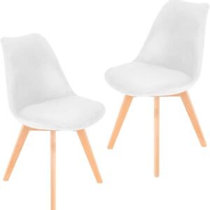 Mid-Century Modern Lounge Chair Set of 2 - High Back Rest, Soft Padded Seats & Solid Wood Legs - Dining, Living Room, Kitchen - DSW Shell Tulip Chair - White