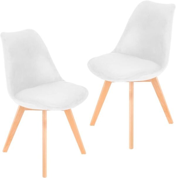 Mid-Century Modern Lounge Chair Set of 2 - High Back Rest, Soft Padded Seats & Solid Wood Legs - Dining, Living Room, Kitchen - DSW Shell Tulip Chair - White