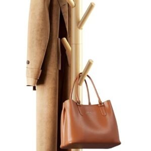 Coat Rack Stand, Wooden Coat Rack Freestanding with 8 Hooks, Coat Tree with 3 Height Configurations for Entryway, Hallway, Bedroom, Office, AMWCR01