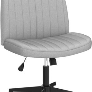 Cross Legged Armless Wide Adjustable Swivel Padded Fabric Home Office Desk Chair No Wheels