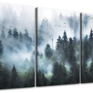 Canvas Wall Art For Living Room Modern Family Wall Decorations For Bedroom Office Wall Decor Foggy Forest Trees Landscape Wall Painting Prints Art Pictures Artwork Room Home Decor 3 Piece