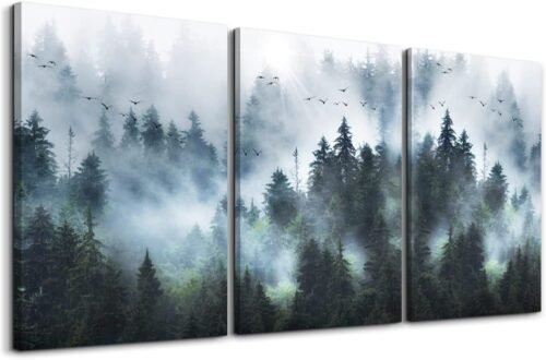 511g8CDf3rL._AC_SL1000.jpg Canvas Wall Art For Living Room Modern Family Wall Decorations For Bedroom Office Wall Decor Foggy Forest Trees Landscape Wall Painting Prints Art Pictures Artwork Room Home Decor 3 Piece