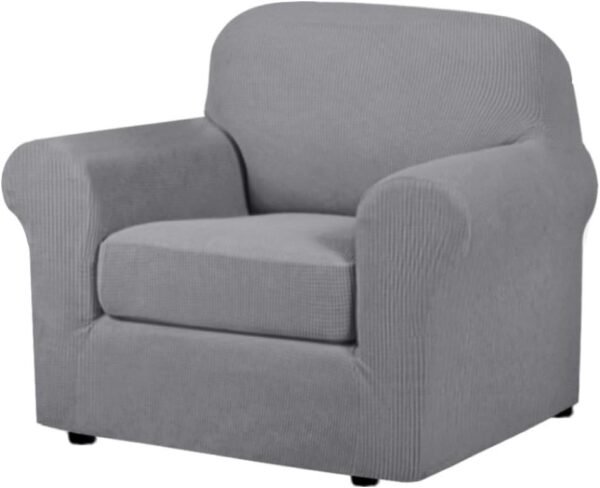 H.VERSAILTEX 3 Piece Stretch Sofa Covers for 2 Cushion Sofa Couch Covers for Living Room Furniture Cover (Base Cover Plus 2 Seat Cushion Covers) Thicker Jacquard Fabric(Large Sofa, Grey)