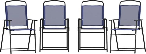 Mystic Folding Patio Sling Chairs, Outdoor Textilene Lawn Chairs with Armrests, Set of 2, Navy