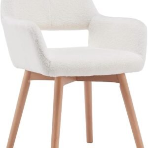 Modern Dining Chairs Kitchen Chair Accent Chair for Living Dining Room Arm Chairs Club Guest with Solid Wood Legs Living Room Chair (Set of 1, Wool White)