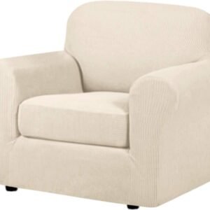 H.VERSAILTEX 3 Piece Stretch Sofa Covers for 2 Cushion Sofa Couch Covers for Living Room Furniture Cover (Base Cover Plus 2 Seat Cushion Covers) Thicker Jacquard Fabric(Large Sofa, Grey)