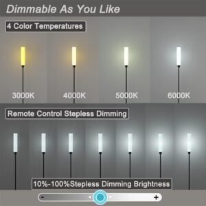 517OvUMGuAL._AC_SL1000.jpg Floor Lamp with Remote Control,Bright Floor Lamps for Living Room/Bedroom/Office, Stepless Adjustable 3000K-6000K Colors and 10-100% Brightness,Standing Light with Foot Switch (Black)