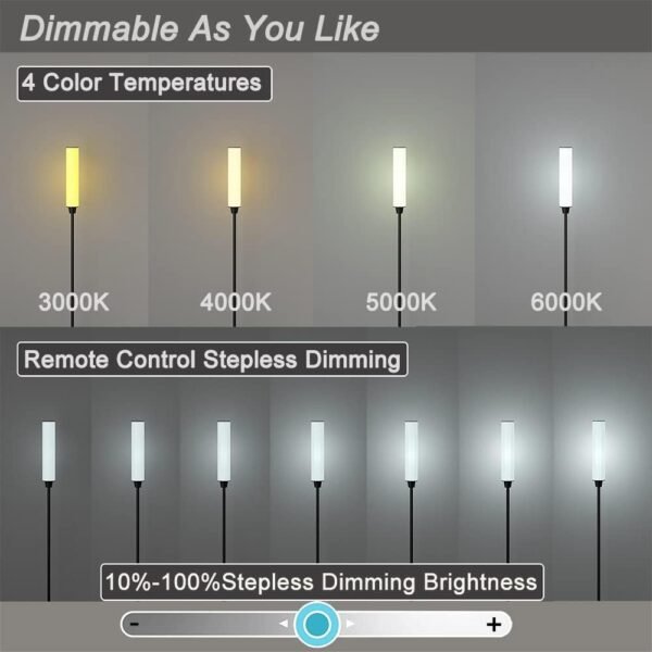 517OvUMGuAL._AC_SL1000.jpg Floor Lamp with Remote Control,Bright Floor Lamps for Living Room/Bedroom/Office, Stepless Adjustable 3000K-6000K Colors and 10-100% Brightness,Standing Light with Foot Switch (Black)