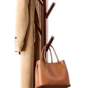 Coat Rack Stand, Wooden Coat Rack Freestanding with 8 Hooks, Coat Tree with 3 Height Configurations for Entryway, Hallway, Bedroom, Office, AMWCR01