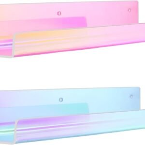 518bS1eD8IL._AC_SL1500.jpg 4 Pack Acrylic Shelves for Wall Storage, 15" Floating Bookshelves for Kids, Display Shelf Organizer for Bathroom, Bedroom, Living Room, Kitchen, Room Decor, Clear