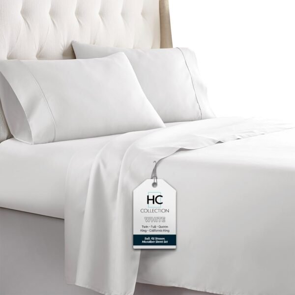 519jQ5Zf-jL._AC_SL1000.jpg King Size Sheets Set, 4 pc Bed Sheets & Pillowcases Set - Machine Washable for Easy Care - Soft & Breathable All Season Microfiber Sheets with Deep Pockets - White