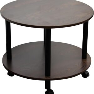 JIFULI Coffee Table with Rolling Base,Black Wooden End Table for Couch,2-Tier Coffee Tables for Living Room,Round