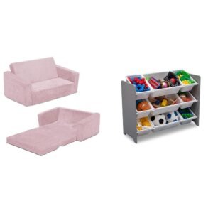 Delta Children Perfect Extra Wide Convertible Sofa to Lounger-Comfy 2-in-1 Flip Open Couch/Sleeper for Kids, Grey, 30x17x15 Inch (Pack of 1)