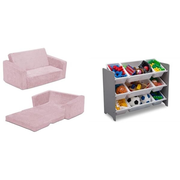 Delta Children Perfect Extra Wide Convertible Sofa to Lounger-Comfy 2-in-1 Flip Open Couch/Sleeper for Kids, Grey, 30x17x15 Inch (Pack of 1)