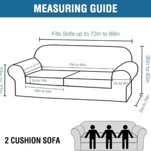 H.VERSAILTEX 3 Piece Stretch Sofa Covers for 2 Cushion Sofa Couch Covers for Living Room Furniture Cover (Base Cover Plus 2 Seat Cushion Covers) Thicker Jacquard Fabric(Large Sofa, Grey)