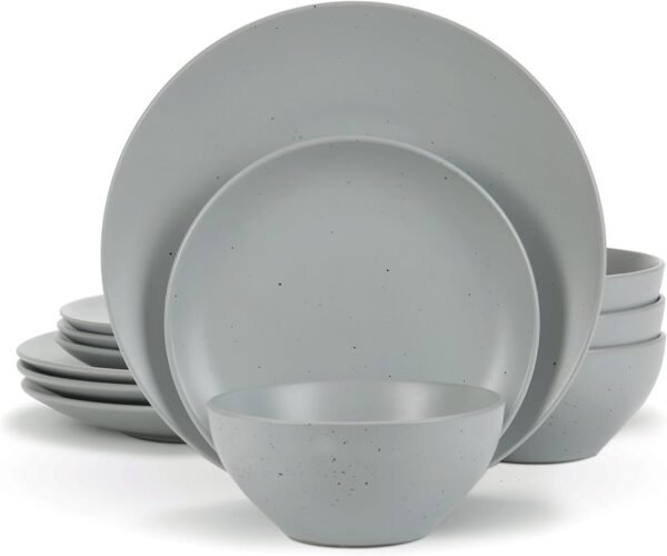 Moon Dinnerware Sets for 4, 12 Piece Stoneware Plates and Bowls Sets with Speckled Design, Matte Dish Set, Microwave and Dishwasher Safe, Charcoal