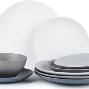 Moon Dinnerware Sets for 4, 12 Piece Stoneware Plates and Bowls Sets with Speckled Design, Matte Dish Set, Microwave and Dishwasher Safe, Charcoal