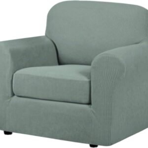 H.VERSAILTEX 3 Piece Stretch Sofa Covers for 2 Cushion Sofa Couch Covers for Living Room Furniture Cover (Base Cover Plus 2 Seat Cushion Covers) Thicker Jacquard Fabric(Large Sofa, Grey)