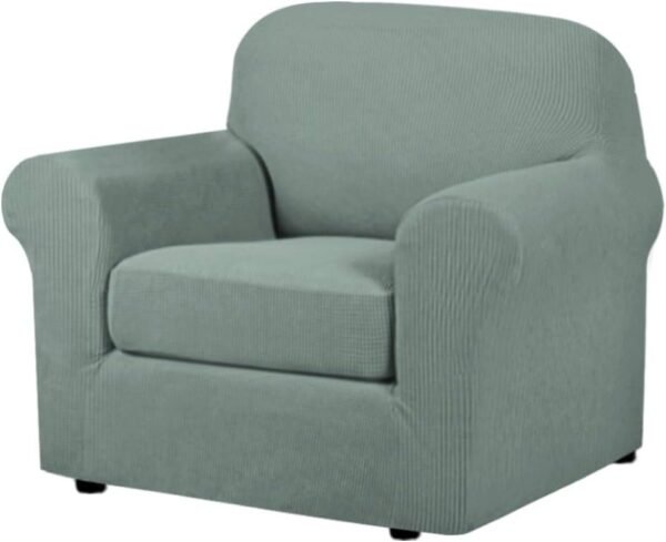 H.VERSAILTEX 3 Piece Stretch Sofa Covers for 2 Cushion Sofa Couch Covers for Living Room Furniture Cover (Base Cover Plus 2 Seat Cushion Covers) Thicker Jacquard Fabric(Large Sofa, Grey)