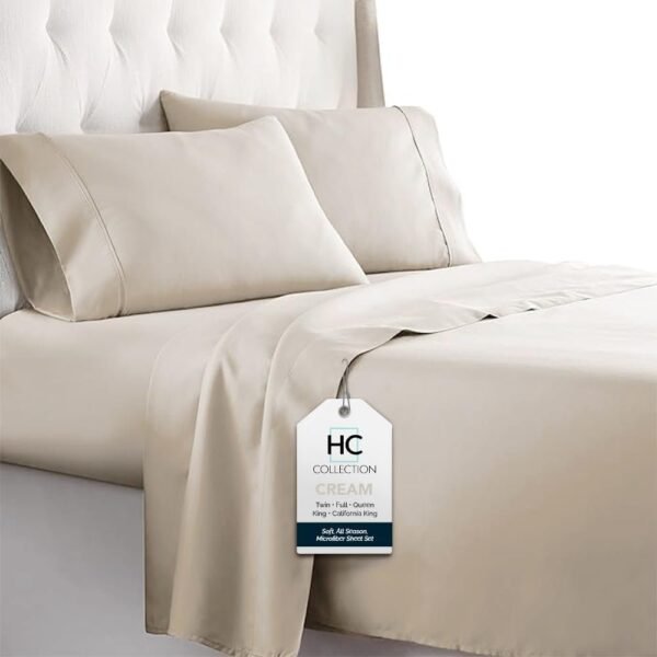 51Mhzx37nWL._AC_SL1000.jpg King Size Sheets Set, 4 pc Bed Sheets & Pillowcases Set - Machine Washable for Easy Care - Soft & Breathable All Season Microfiber Sheets with Deep Pockets - White