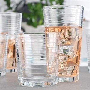 Drinking Glasses 16 Piece Set, 8-17 Oz. Highball Glasses, 8-13 Oz. Whiskey Rocks, Ideal for Water, Juice, Cocktails, and Iced Tea. Dishwasher safe