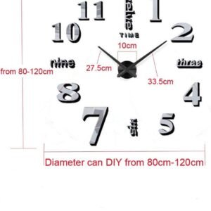 Large 3D DIY Wall Clock Frameless Mirror Surface Big Wall Clock Home Decoration for Living Room Bedroom Home Office Kids Room Hotel Coffee Hall Bar Wall Decoration