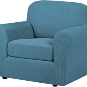 H.VERSAILTEX 3 Piece Stretch Sofa Covers for 2 Cushion Sofa Couch Covers for Living Room Furniture Cover (Base Cover Plus 2 Seat Cushion Covers) Thicker Jacquard Fabric(Large Sofa, Grey)