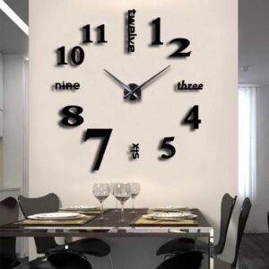 Large 3D DIY Wall Clock Frameless Mirror Surface Big Wall Clock Home Decoration for Living Room Bedroom Home Office Kids Room Hotel Coffee Hall Bar Wall Decoration