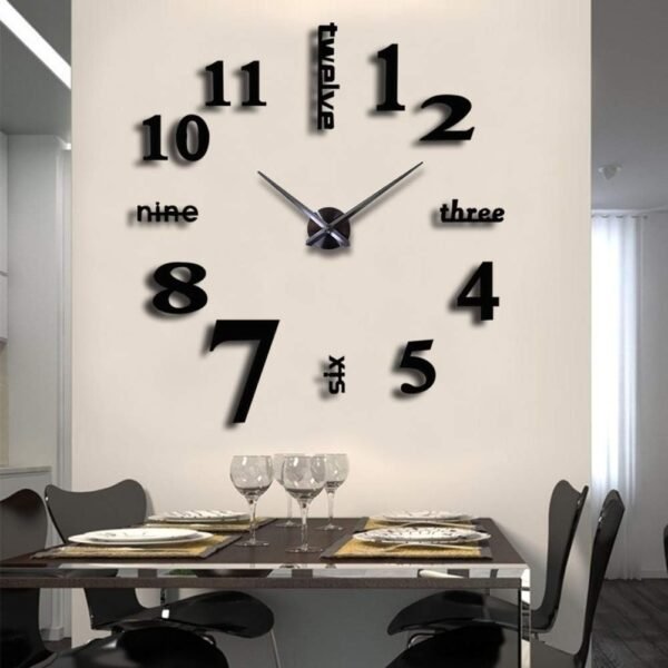 Large 3D DIY Wall Clock Frameless Mirror Surface Big Wall Clock Home Decoration for Living Room Bedroom Home Office Kids Room Hotel Coffee Hall Bar Wall Decoration