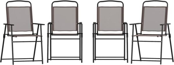 Mystic Folding Patio Sling Chairs, Outdoor Textilene Lawn Chairs with Armrests, Set of 2, Navy