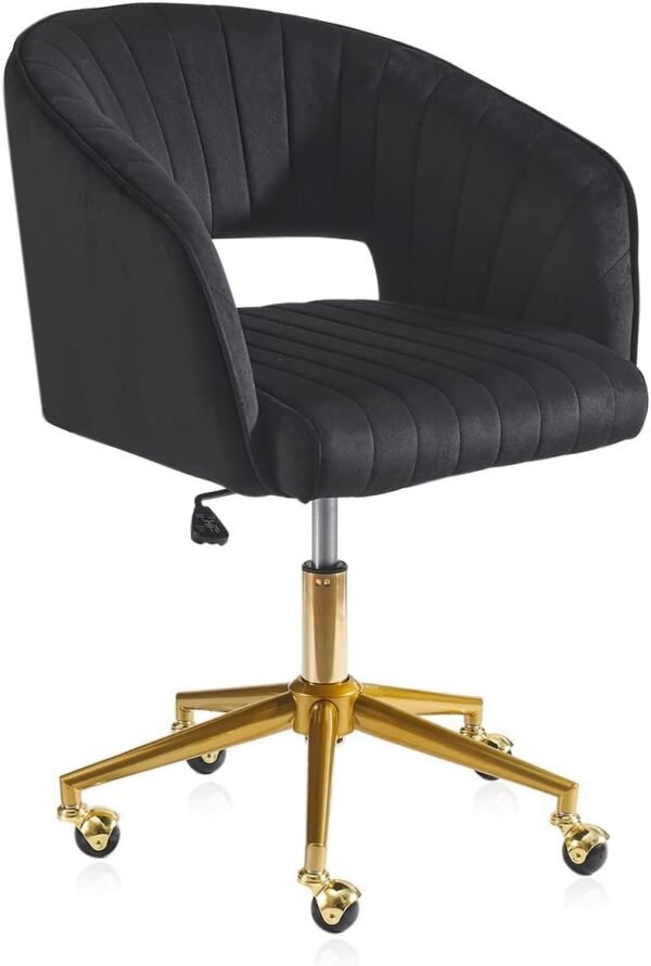 Velvet Office Desk Chair, Upholstered Home Office Desk Chairs with Adjustable Swivel Wheels, Ergonomic Office Chair for Living Room, Bedroom, Office, Vanity Study (Beige)