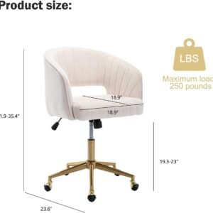 Velvet Office Desk Chair, Upholstered Home Office Desk Chairs with Adjustable Swivel Wheels, Ergonomic Office Chair for Living Room, Bedroom, Office, Vanity Study (Beige)