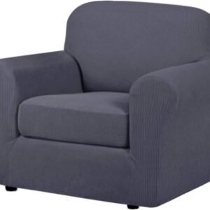 H.VERSAILTEX 3 Piece Stretch Sofa Covers for 2 Cushion Sofa Couch Covers for Living Room Furniture Cover (Base Cover Plus 2 Seat Cushion Covers) Thicker Jacquard Fabric(Large Sofa, Grey)