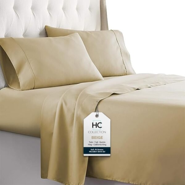 51Y3wFwcr9L._AC_SL1000.jpg King Size Sheets Set, 4 pc Bed Sheets & Pillowcases Set - Machine Washable for Easy Care - Soft & Breathable All Season Microfiber Sheets with Deep Pockets - White