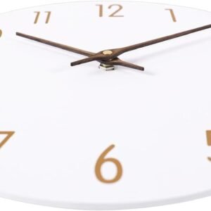 Wall Clocks Battery Operated, 12 Inch Silent Non Ticking Wood Modern Wall Clock, Quartz White and Gold Wall Clock Decorative for Living Room Decor Kitchen Bedroom Office Home