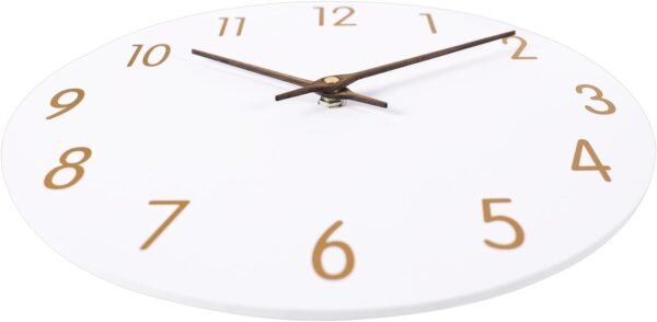 Wall Clocks Battery Operated, 12 Inch Silent Non Ticking Wood Modern Wall Clock, Quartz White and Gold Wall Clock Decorative for Living Room Decor Kitchen Bedroom Office Home