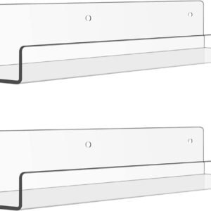 51f7j-_8dwL._AC_SL1500.jpg 4 Pack Acrylic Shelves for Wall Storage, 15" Floating Bookshelves for Kids, Display Shelf Organizer for Bathroom, Bedroom, Living Room, Kitchen, Room Decor, Clear