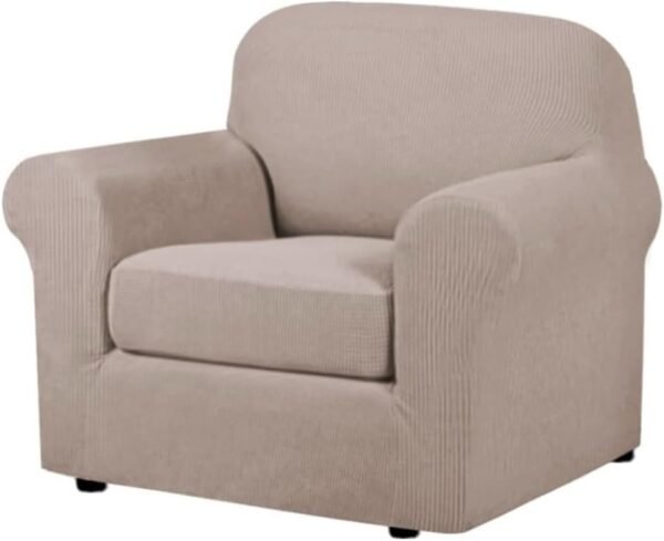 H.VERSAILTEX 3 Piece Stretch Sofa Covers for 2 Cushion Sofa Couch Covers for Living Room Furniture Cover (Base Cover Plus 2 Seat Cushion Covers) Thicker Jacquard Fabric(Large Sofa, Grey)