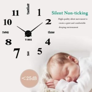 Frameless DIY Wall Clock,Large Modern 3D Mirror Sticker kit for Home Living Room Bedroom Office Wall Decorations(Black)