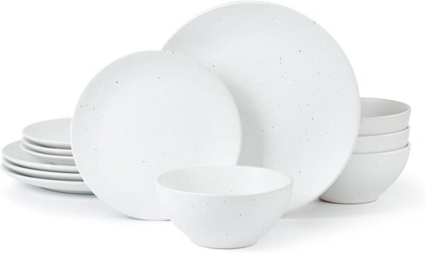 Moon Dinnerware Sets for 4, 12 Piece Stoneware Plates and Bowls Sets with Speckled Design, Matte Dish Set, Microwave and Dishwasher Safe, Charcoal