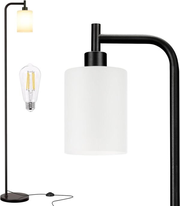 51o0eM4oRML._AC_SL1500.jpg Industrial Floor Lamp with Glass Shade - Black, LED Bulbs, Foot Pedal Switch, Easy Assembly