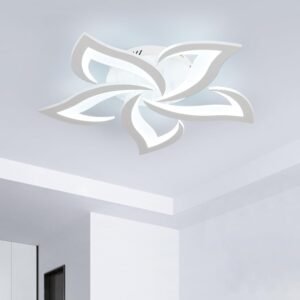 Dimmable Ceiling Light, White 5-Petals Flower Design Flush Mount Ceiling Lights Fixture, 3000K-6500K LED Acrylic with APP/Remote Control for Bedroom, Dining Room, Living Room, Kitchen