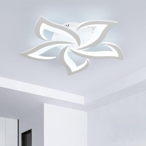 Dimmable Ceiling Light, White 5-Petals Flower Design Flush Mount Ceiling Lights Fixture, 3000K-6500K LED Acrylic with APP/Remote Control for Bedroom, Dining Room, Living Room, Kitchen