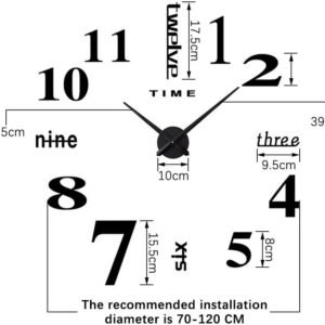 DIY Wall Clock Modern Large 3D Wall Clock Mirror Stickers Home Office Decor,Silver